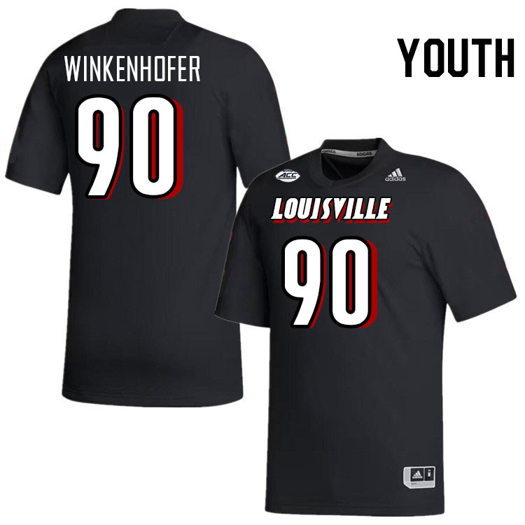 Youth #90 Adam Winkenhofer Louisville Cardinals College Football Jerseys Stitched-Black